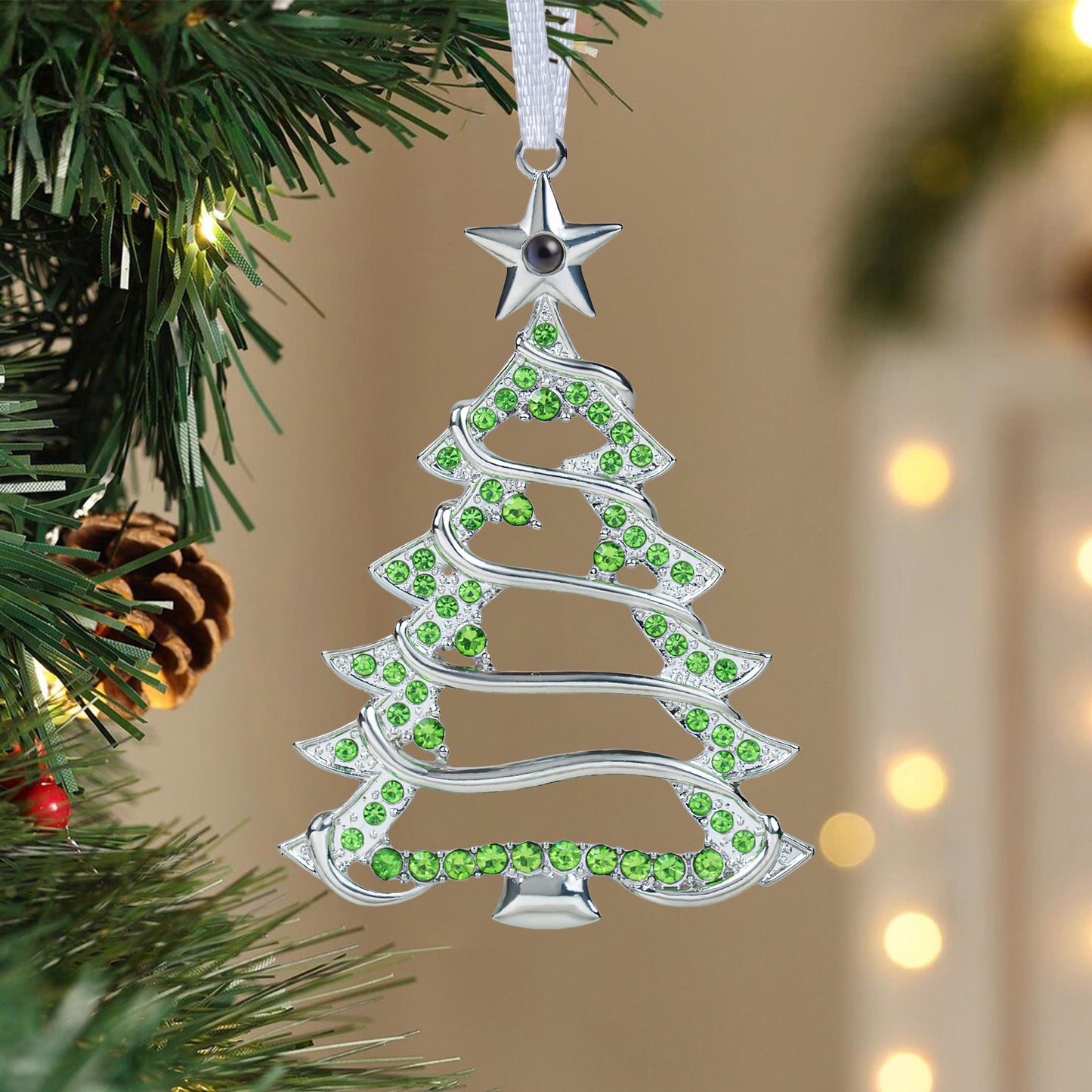 Christmas Tree-Shaped Keepsake - Personalized Photo Projection Ornament