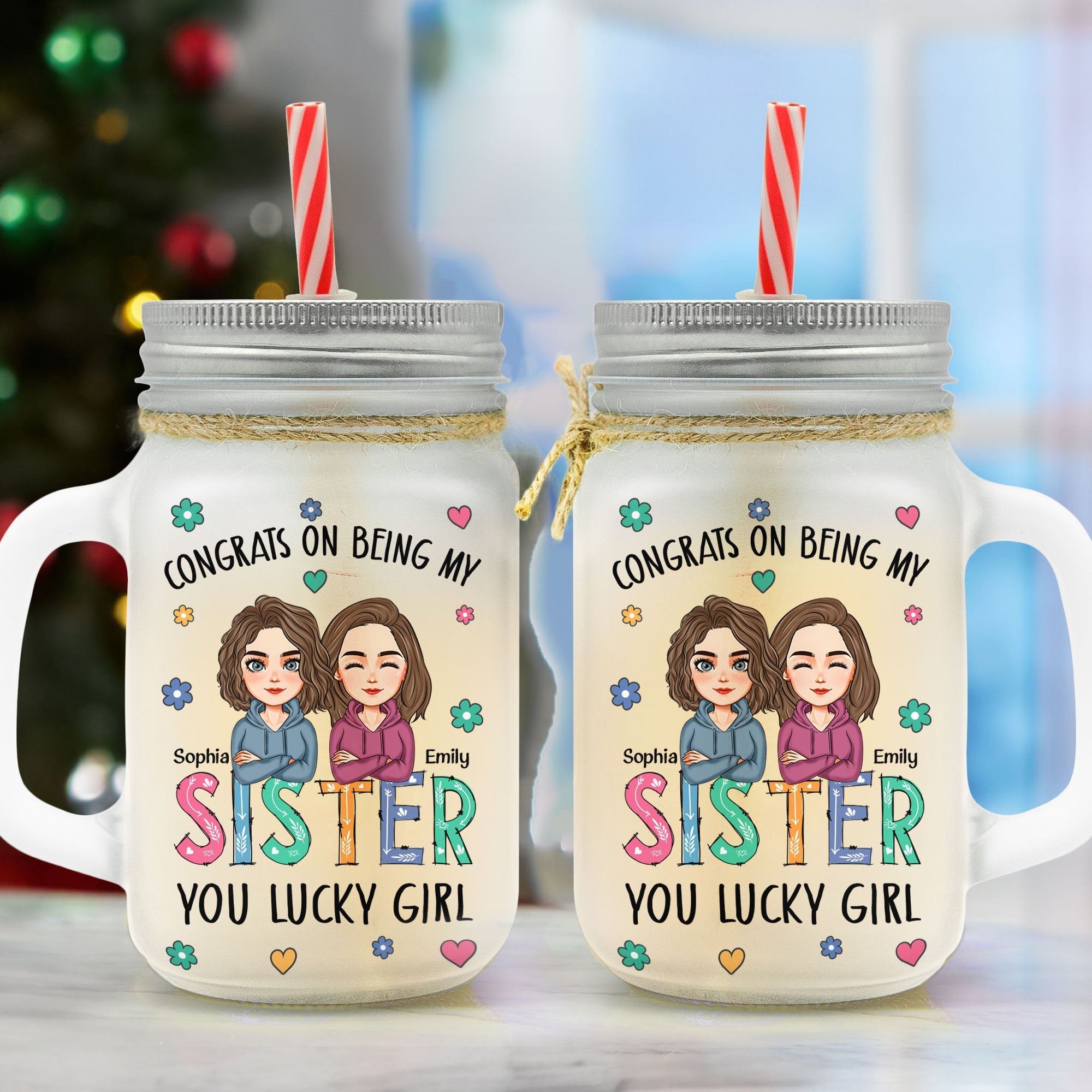 Besties Here's To Another Year Of Us - Personalized Mason Jar Cup With Straw