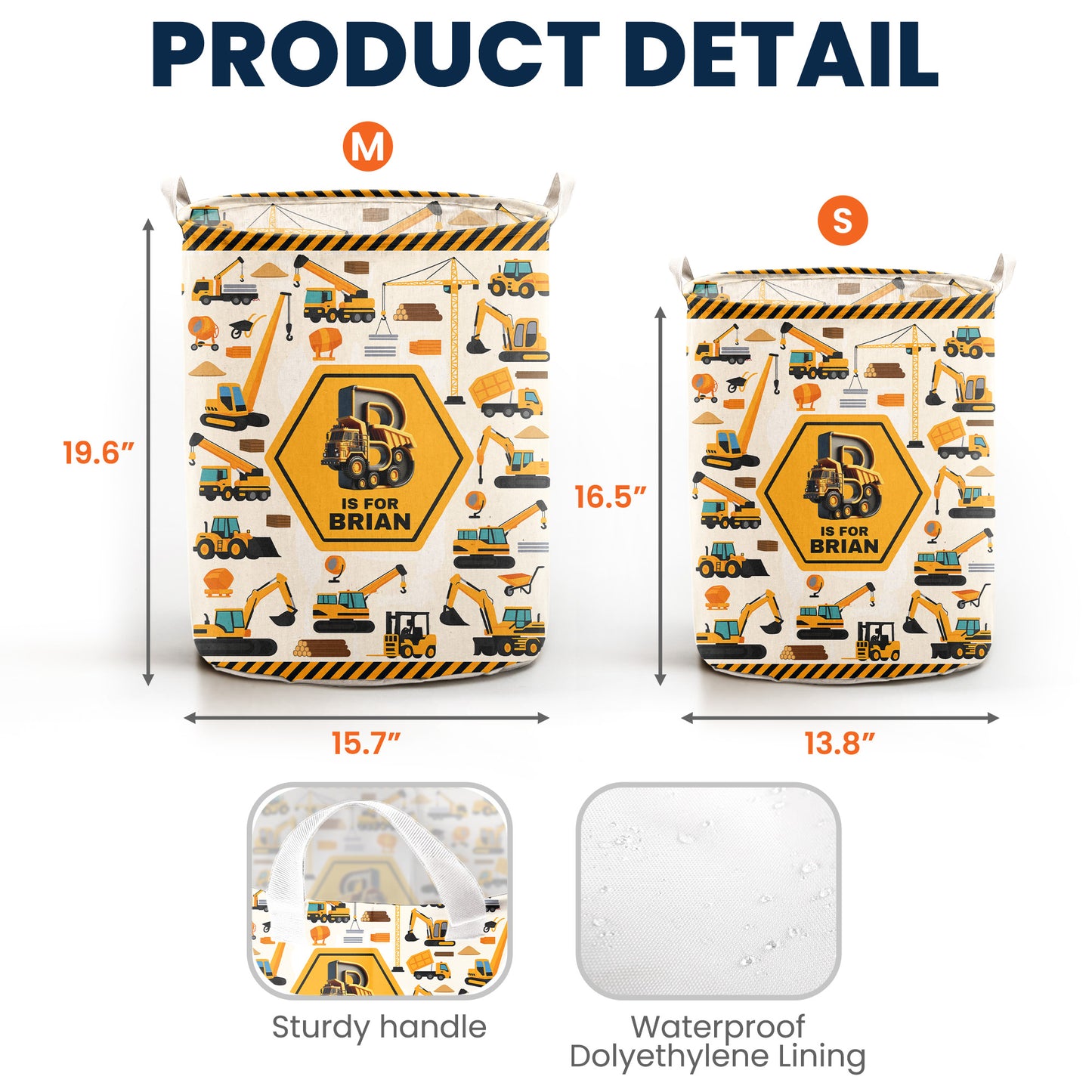 Construction Vehicles Truck, Unicorn Letter - Personalized Storage Basket