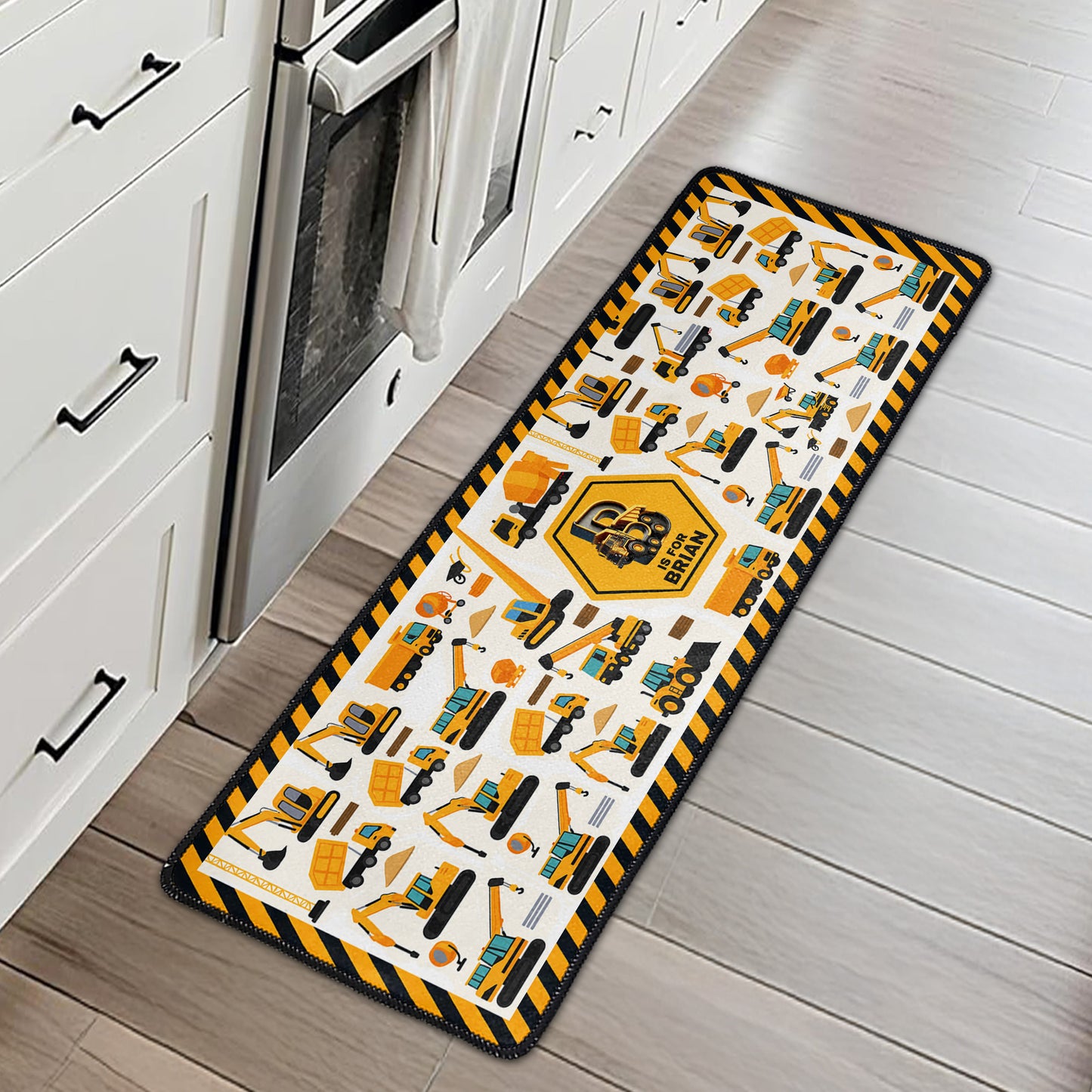 Construction Vehicles Truck, Unicorn Letter - Personalized Runner Rug