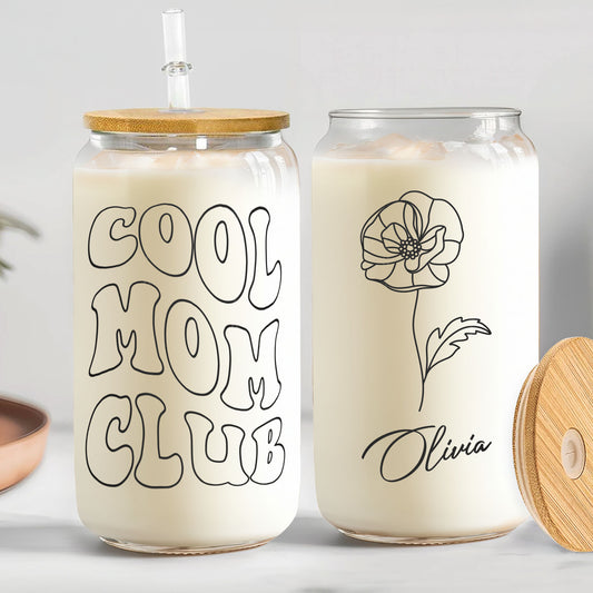 Cool Mom Club Custom Birthflower Gift For Mom - Personalized Clear Glass Cup