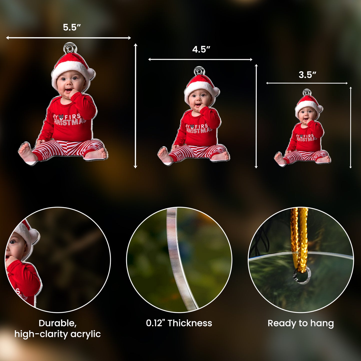 Custom Baby Kid Photo Christmas Keepsake - Personalized Acrylic Photo Ornament