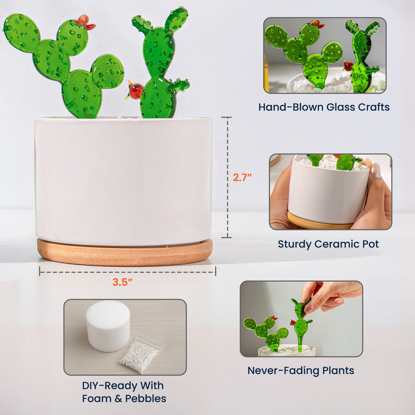 Custom Birth Flower For Friends, Daughter, Granddaughter - Personalized Plant Pot With Glass Succulents