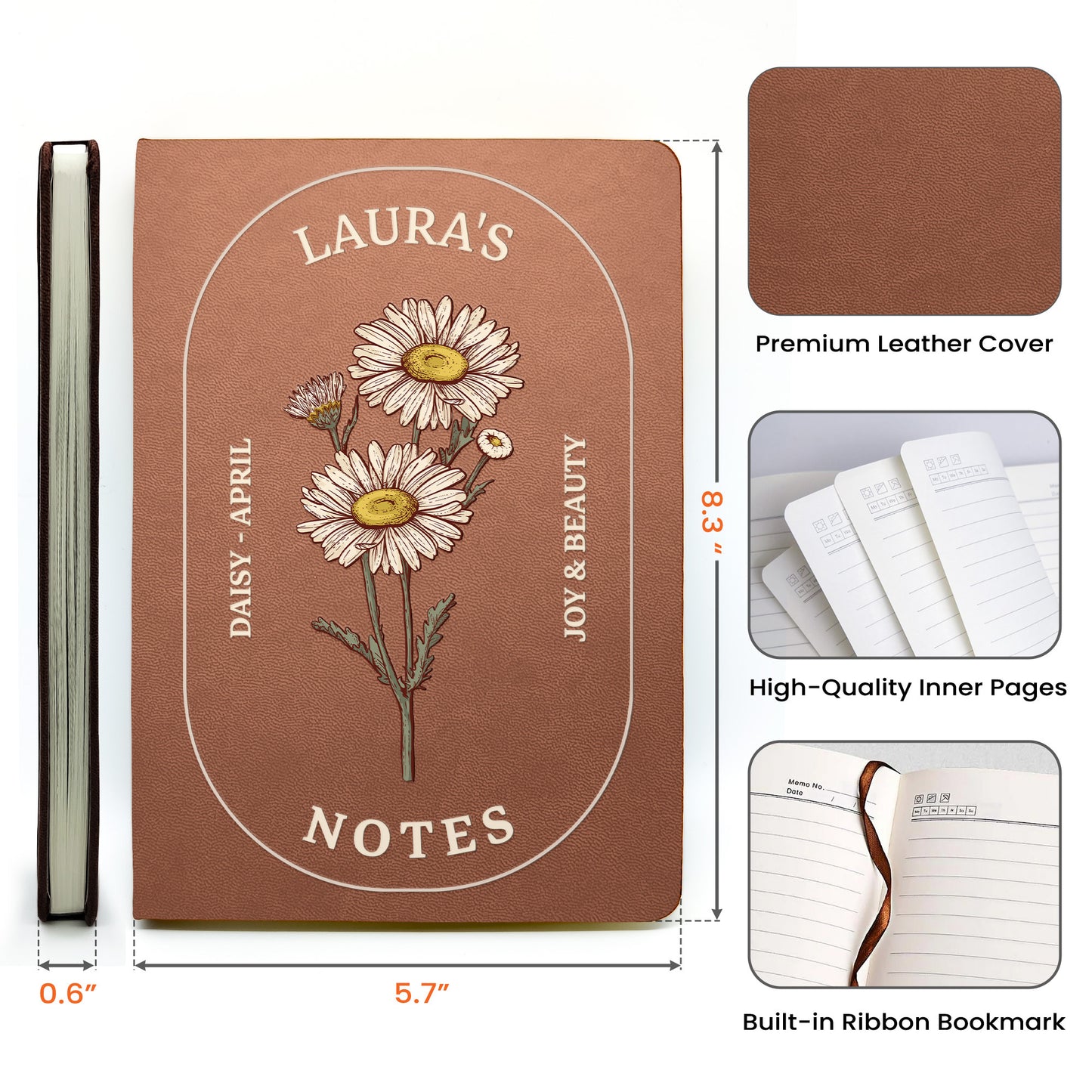 Custom Birth Month Flowers Notes - Personalized Leather Journal