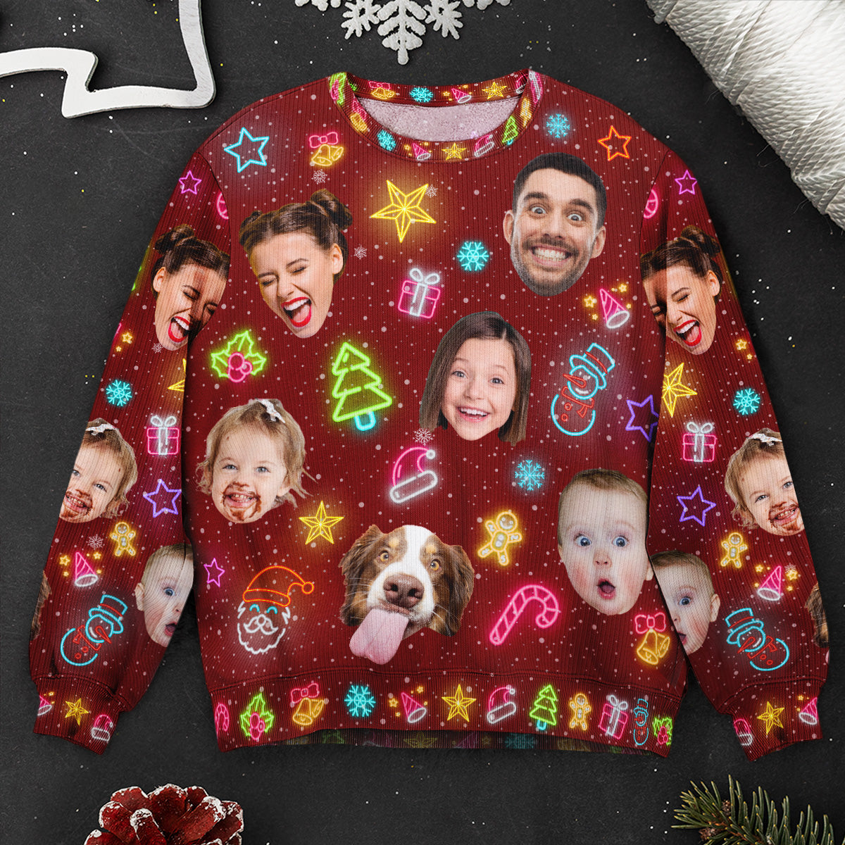 Custom Face Funny Light Up Christmas - Personalized Photo Ugly Sweater