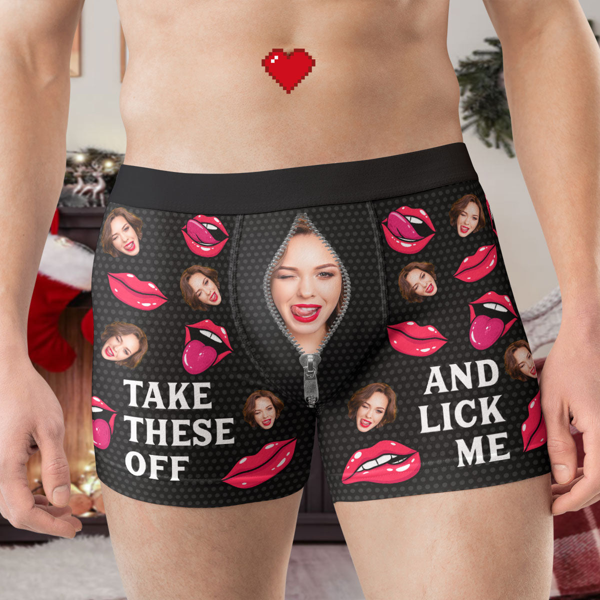Custom Face Naughty Take These Off & Lick Me - Personalized Photo Men's  Boxer Briefs