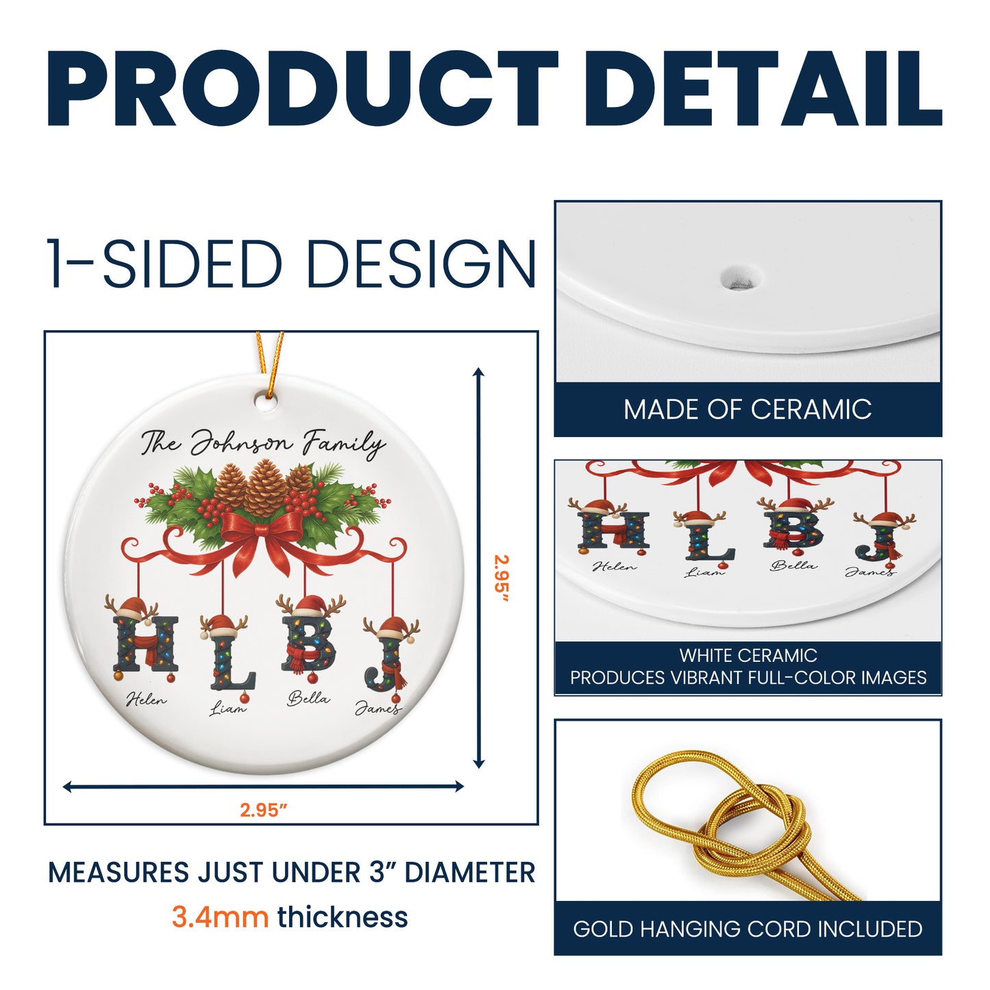 Custom Family Name With Christmas Alphabet - Personalized Ceramic Ornament