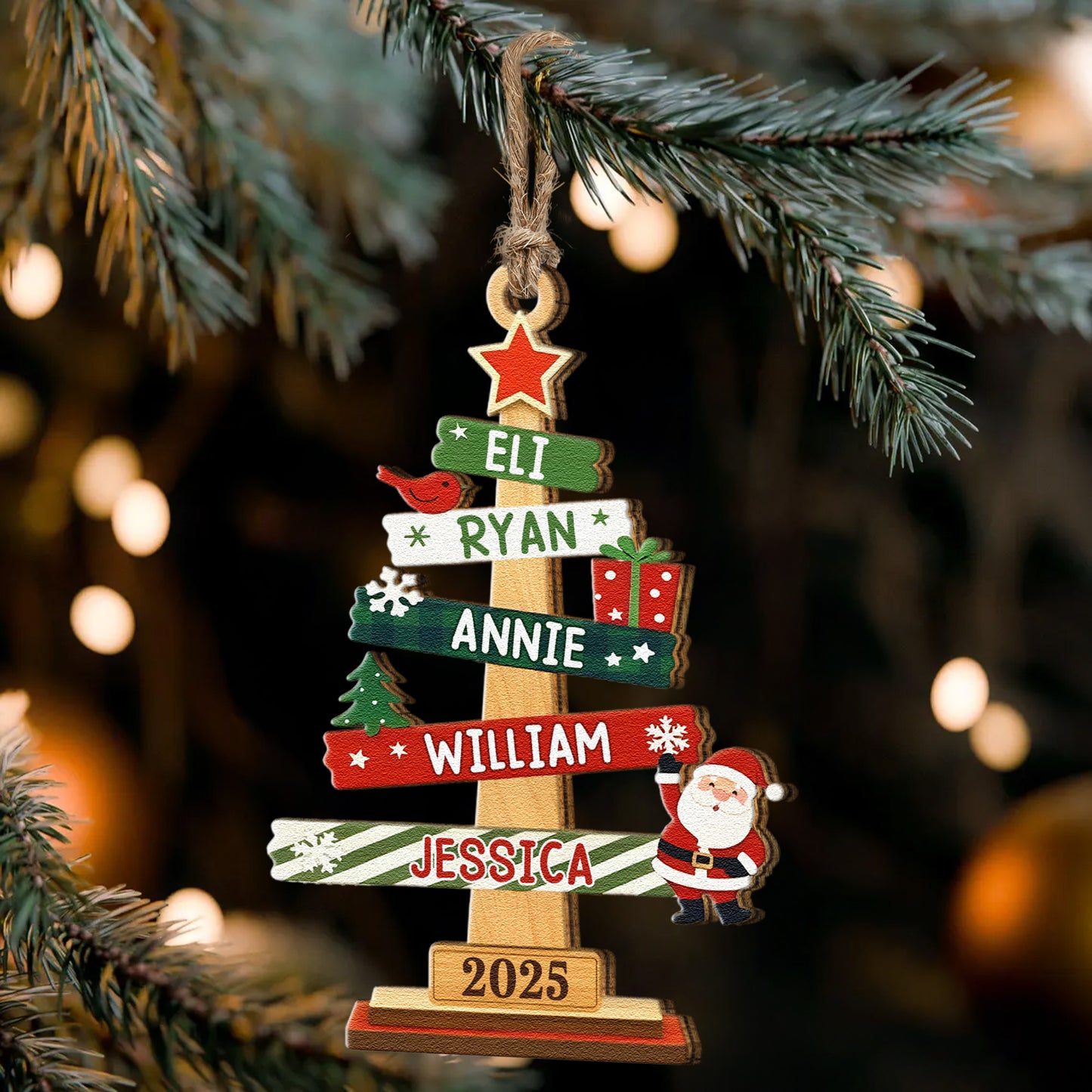Custom Family Names Christmas Ornament - Personalized Wooden Ornament