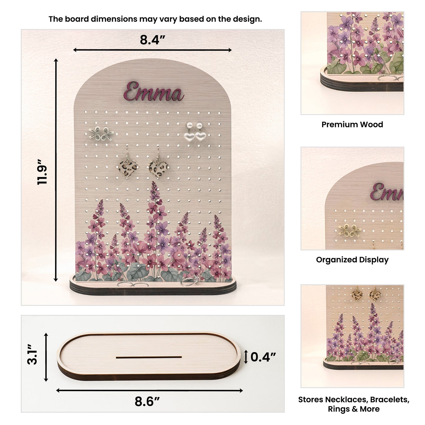 Custom Name & Birth Flower Gift For Her - Personalized Wooden Jewelry Stand