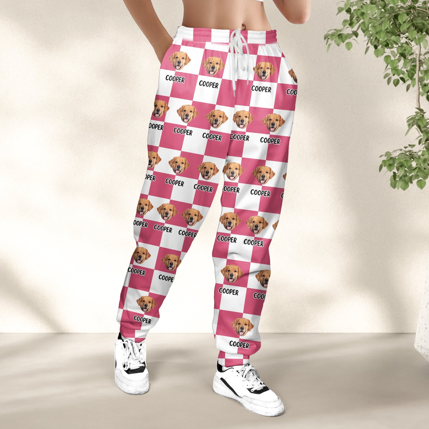 Custom Pet Face-Multicolor Plaid - Personalized Photo Sweatpants