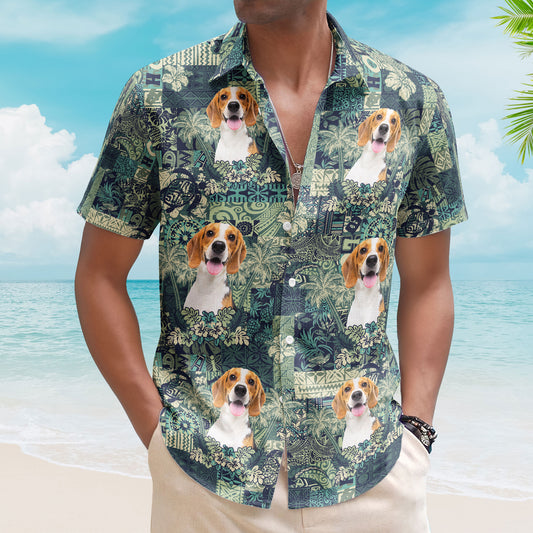 Custom Pet Funny Photo With Hibiscus And Palm Tree Pattern - Custom Photo Hawaiian Shirts