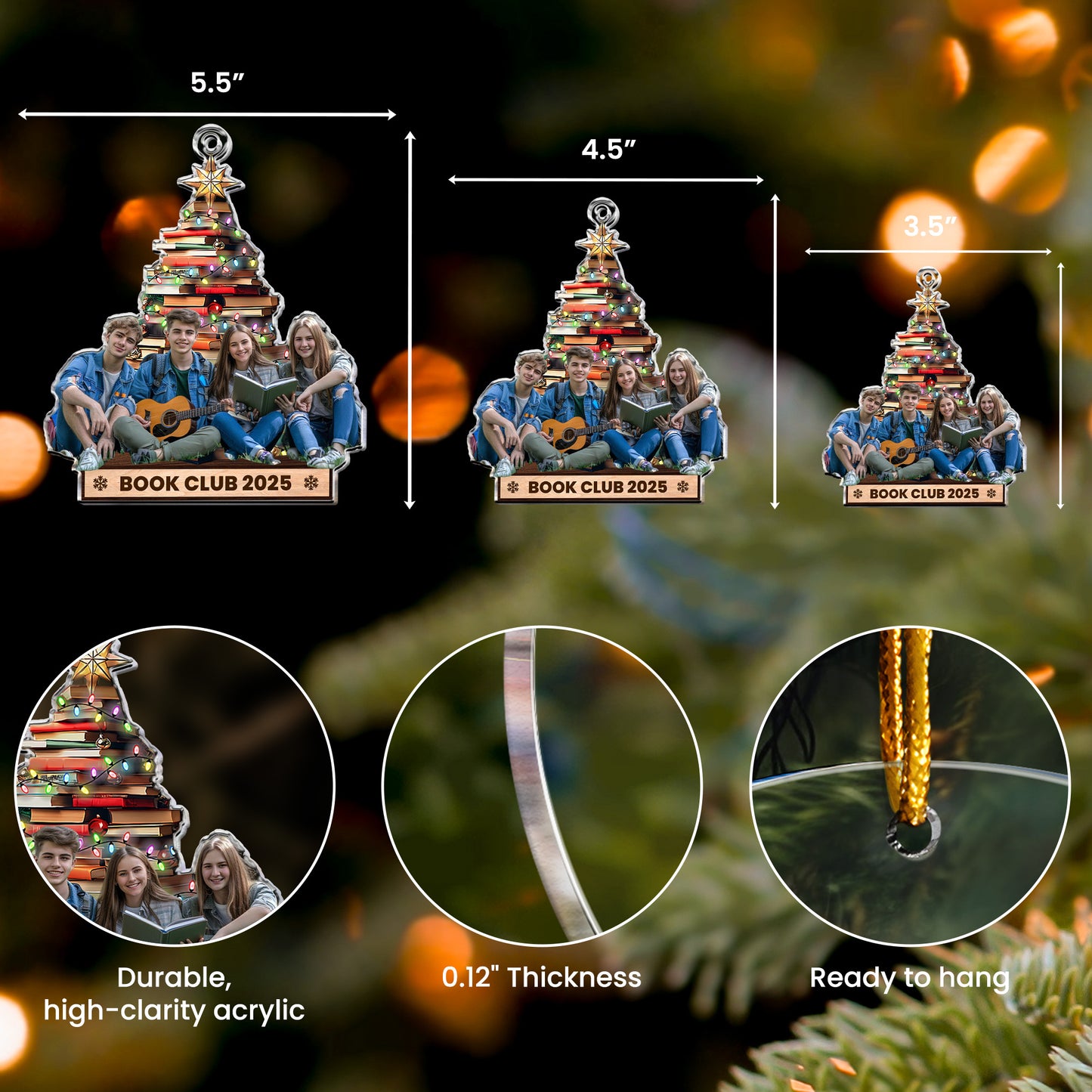 Custom Photo Book Club - Personalized Acrylic Photo Ornament