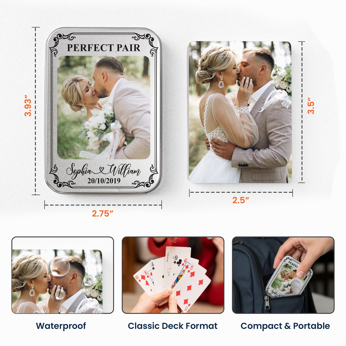Custom Photo Deck Game For Couples Bulk Wedding Favors - Personalized Playing Photo Cards With Metal Box