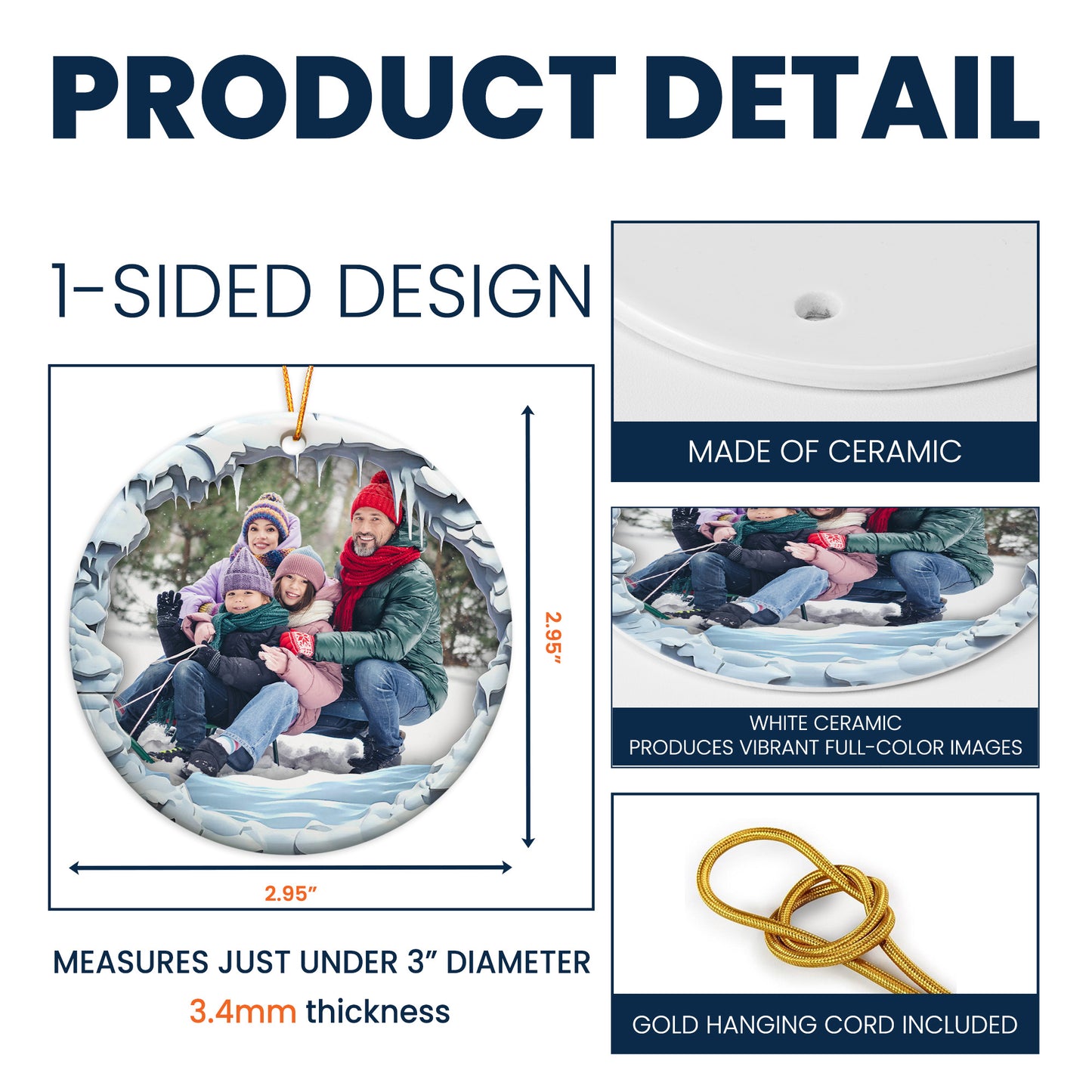 Custom Photo Family Christmas - Personalized Ceramic Photo Ornament