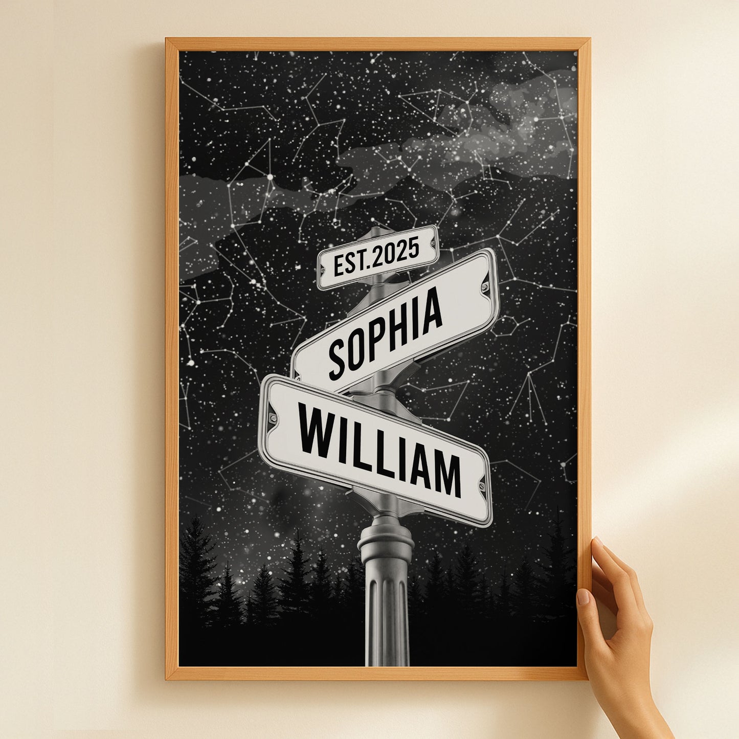 Custom Star Map Street Sign Couple Anniversary Gift - Personalized Poster