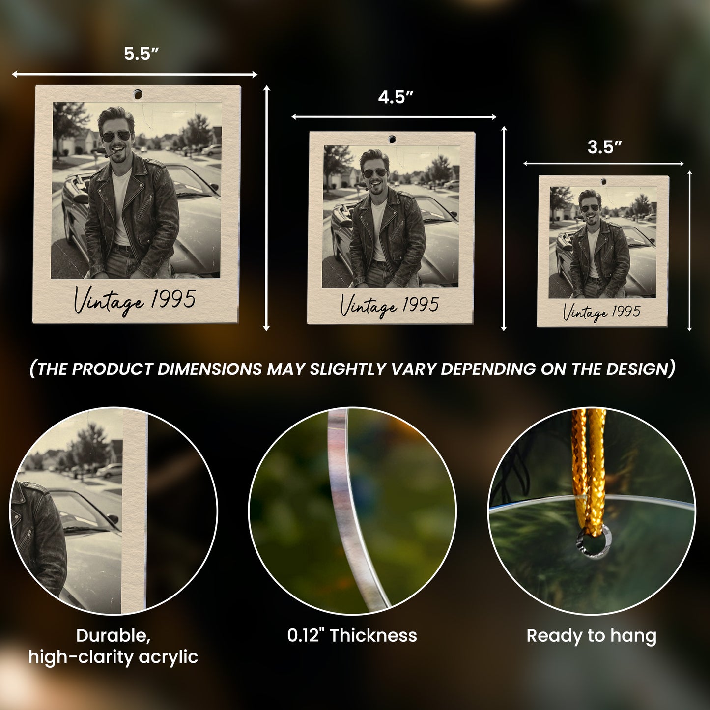 Custom Vintage Retro Polaroid Photo Christmas For Kids, Family, Siblings, Grandparents - Personalized Acrylic Ornament