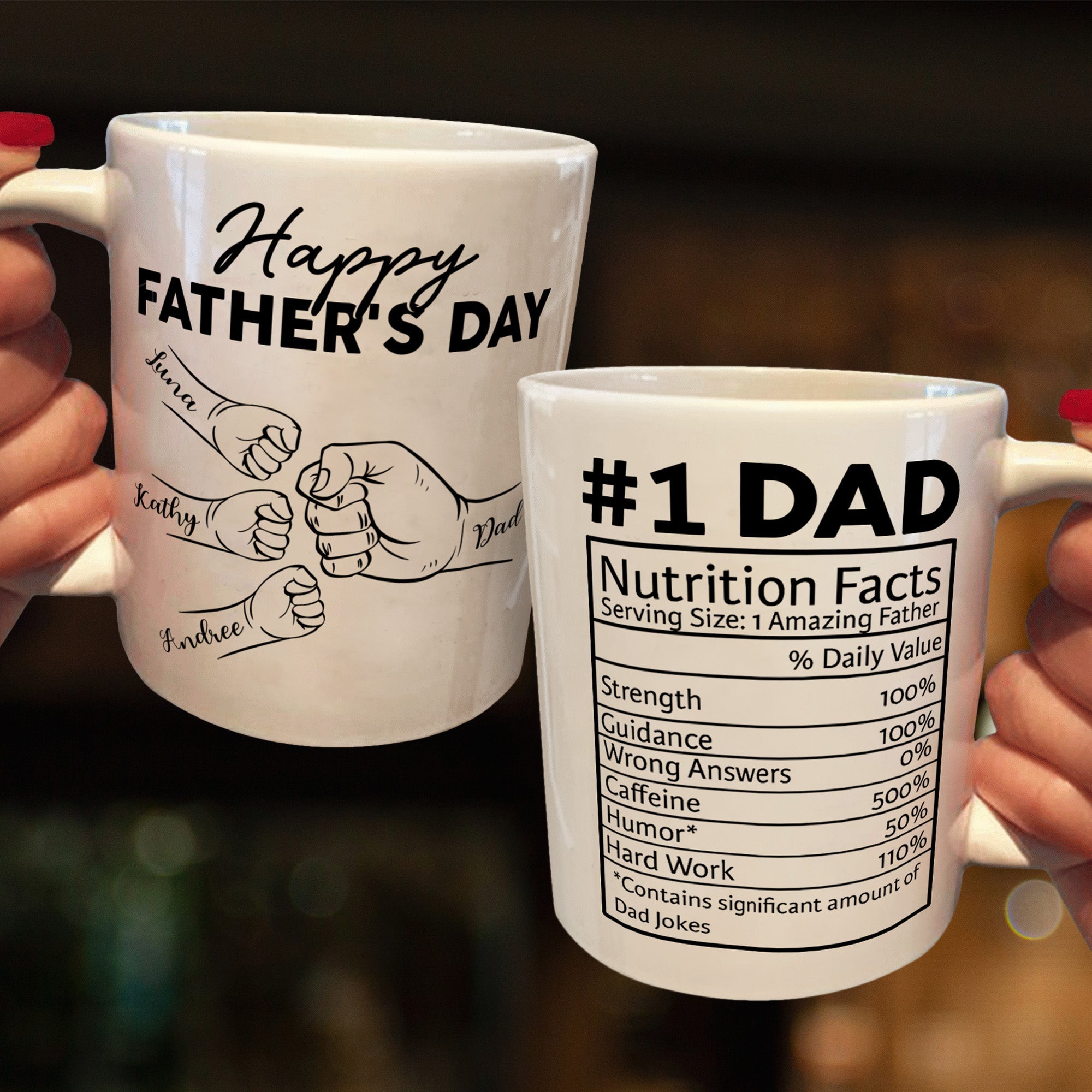 Custom Name Dad Nutrition Facts Hand Bump Happy Father's Day