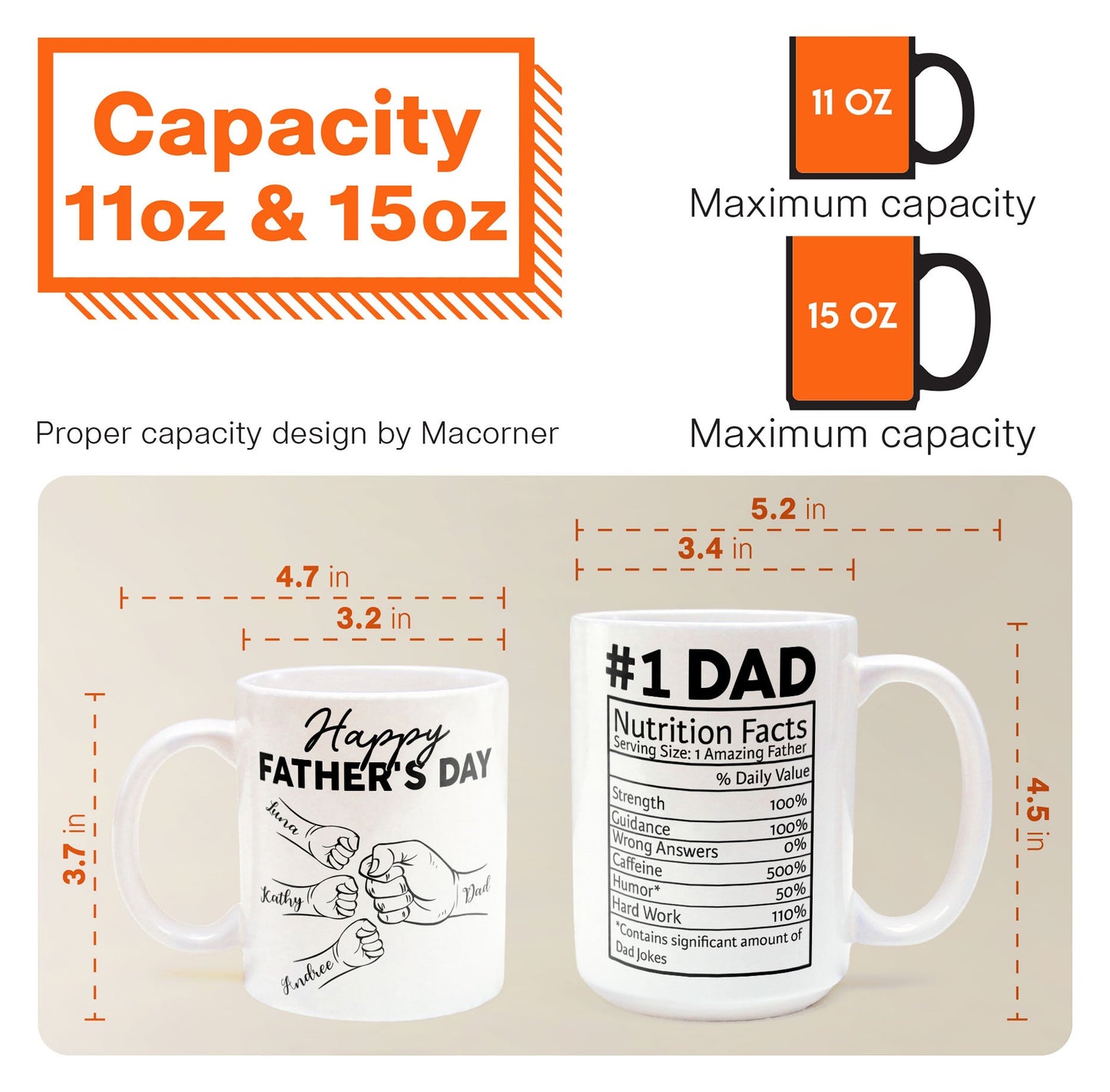 Custom Name Dad Nutrition Facts Hand Bump Happy Father's Day - Personalized Mug