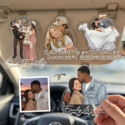 Custom Faceless Portrait Car Ornament, Anniversary Gifts For Him, Her - Personalized Car Visor Clip