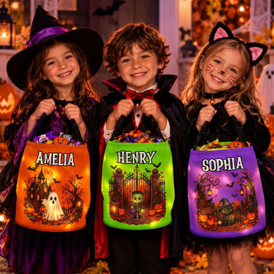 Custom Name Character Halloween Candy Bag For Kids, Trick Or Treat Basket For Tiny Trickster - Personalized Halloween Basket