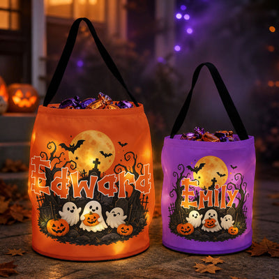 Custom Name Halloween Candy Bag For Kids, Trick Or Treat Basket For Tiny Trickster - Personalized Halloween Basket