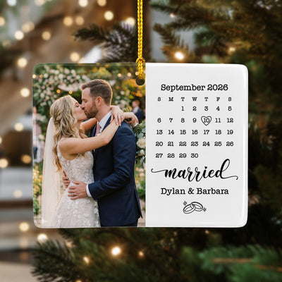 Custom Photo Name & Date Couple Engaged Married Gifts For Couple - Personalized Ornament