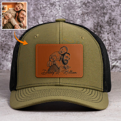 Custom Photo Sketch Line Art Father's Day Gift For Dad, Husband - Personalized Cap