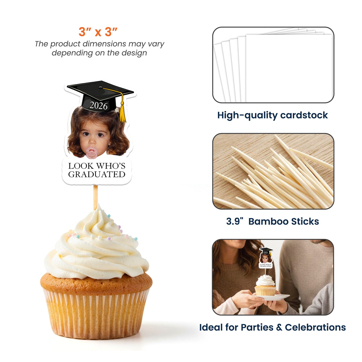 Custom-Vintage Childhood Photo Graduation Party Gifts - Personalized Cupcake Toppers 4