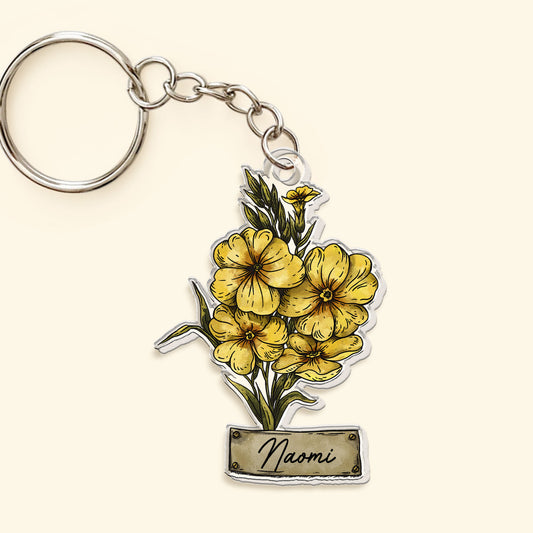 Customize Your Name On The Birth Flower Keychain - Personalized Acrylic Keychain