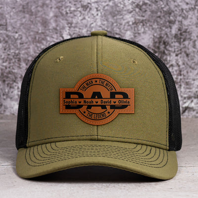 Dad, The Man, The Myth, The Legend - Personalized Leather Patch Hat - Gift For Dad