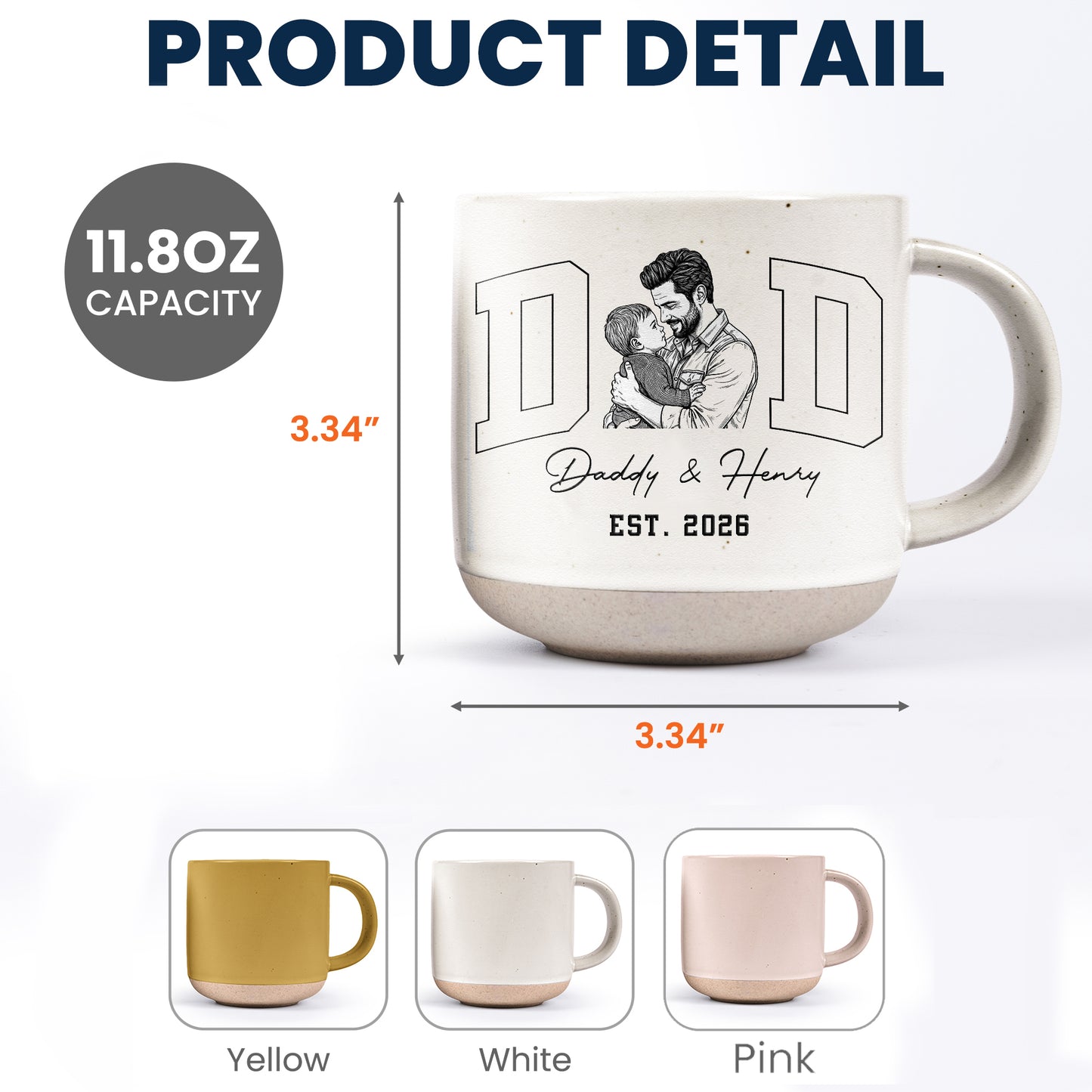 Dad Est Custom Photo Sketch Line Art Father's Day Gift For Husband, Dad - Personalized Mug
