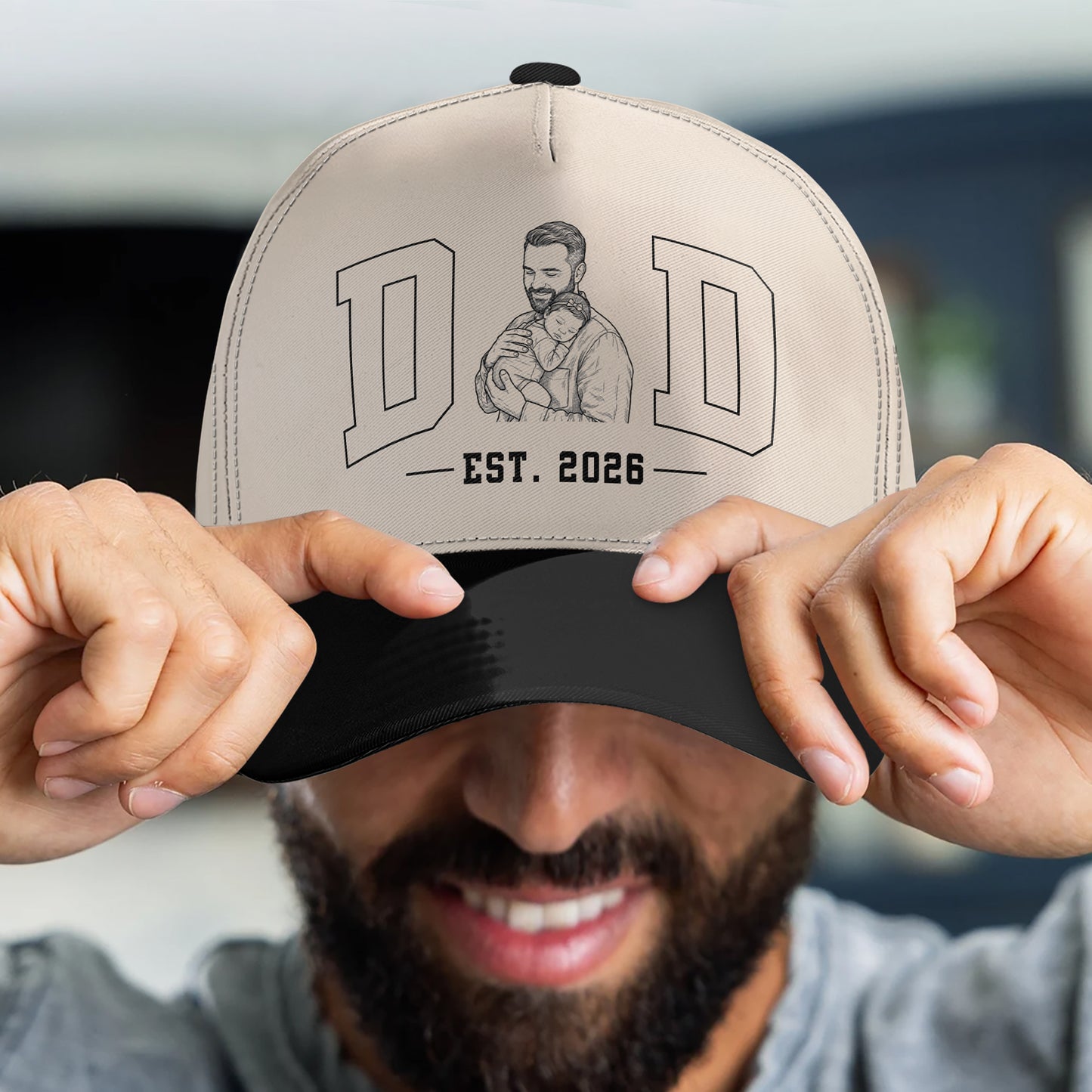 Dad-Est-Custom-Photo-Sketch-Line-Art-Fathers-Day-Gift-For-New-Dad-Husband-Personalized-Cap-4