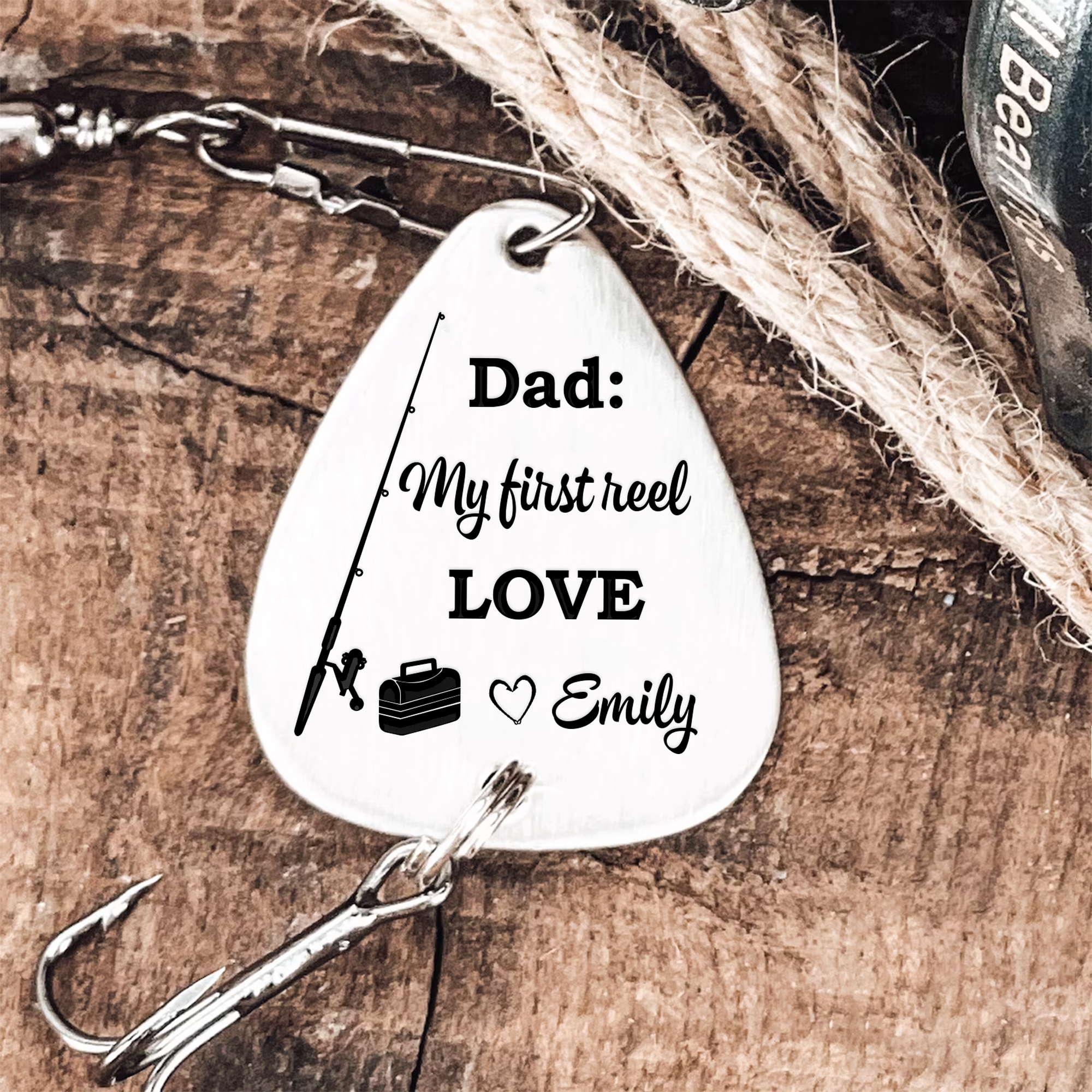 Macorner Hooked On Daddy Greatest Catch Fishing Dad - Personalized Fishing Lure Keychain