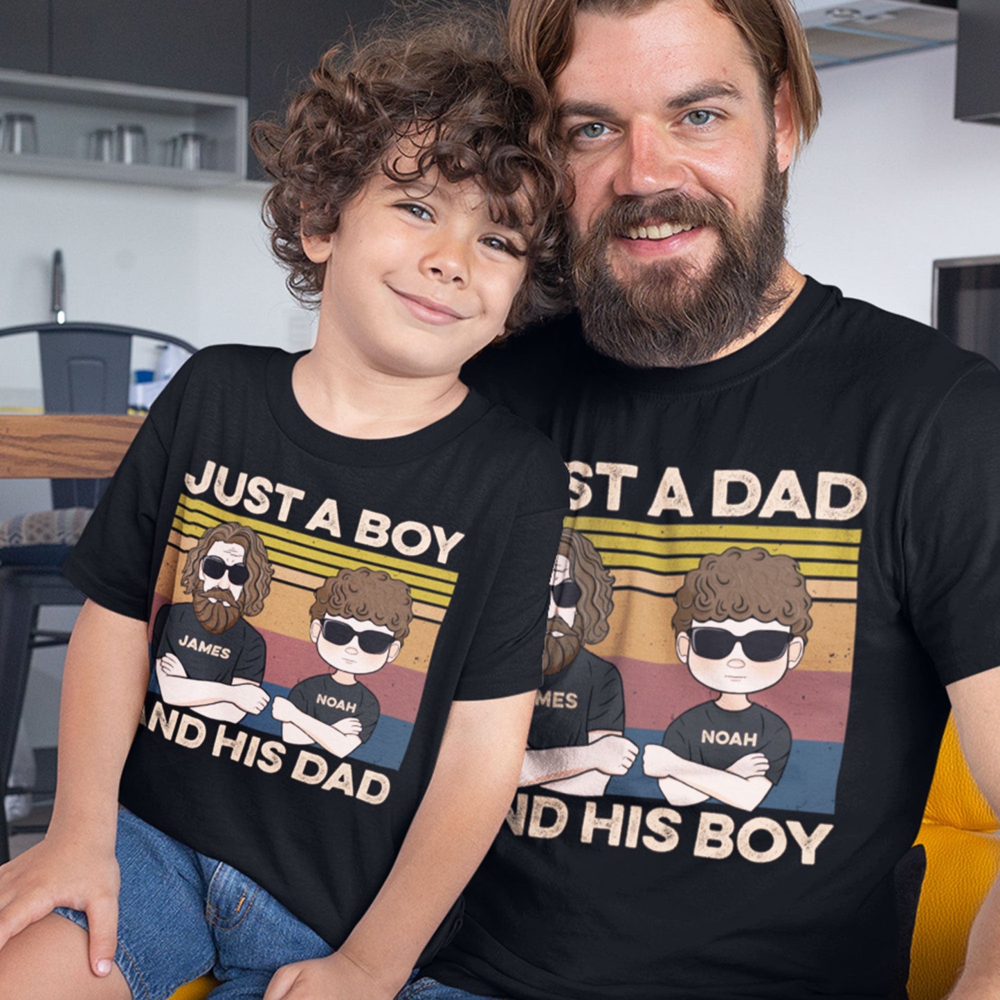 Daddy And Son - Personalized Shirt - Man And Woman Illustration