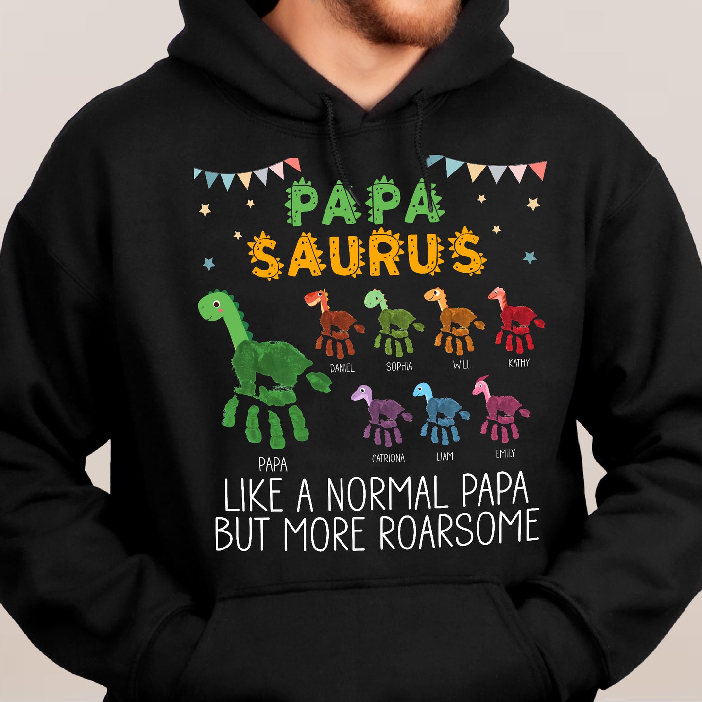 Daddy Saurus Like A Normal Daddy But More Roarsome Handprint - Personalized Shirt