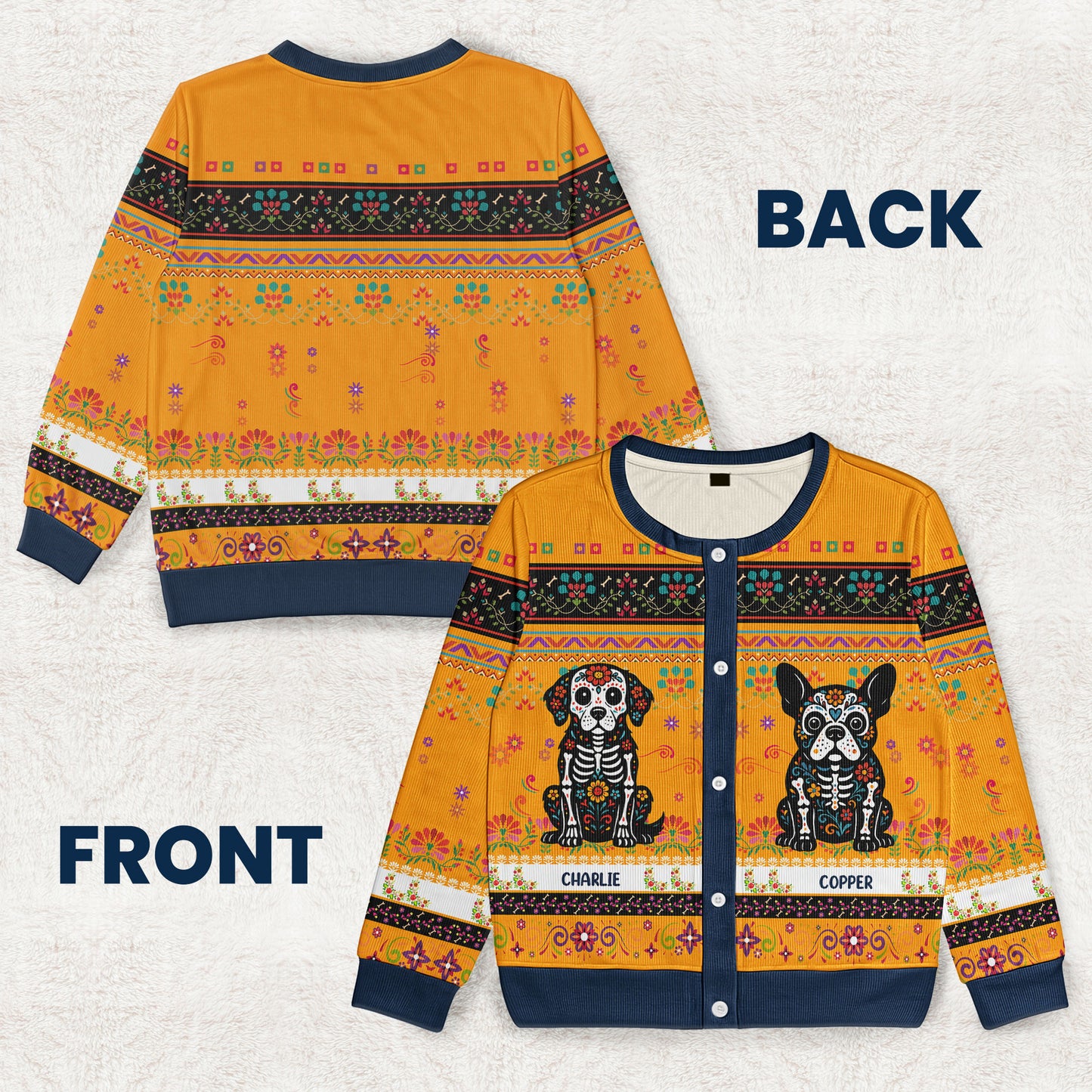 Day Of The Dead Dog Cat Hispanic Mexican Flowers - Personalized Crewneck Cardigan