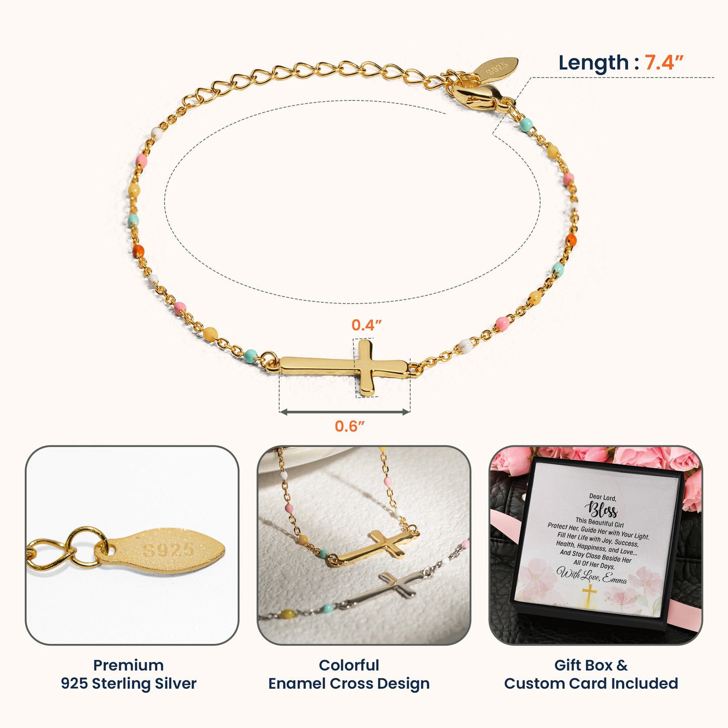 Dear Lord Bless This Beautiful Girl Protect Her - Cross Bracelet With Custom Card