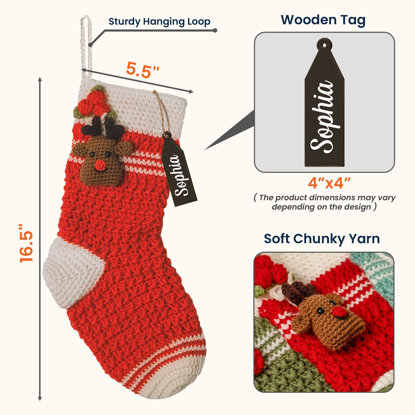 Decoration Gift For Family & Friends - Personalized Crochet Christmas Stocking