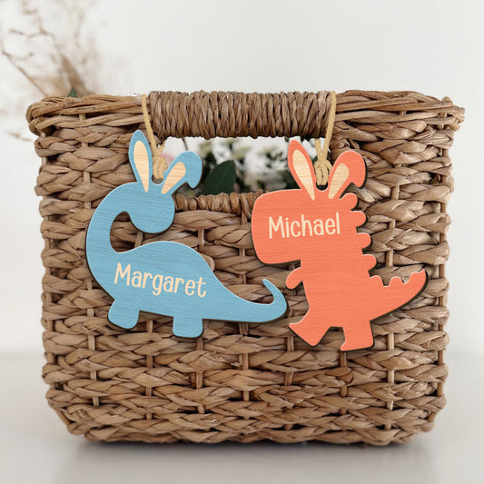 Dinosaur Bunny Easter Gift For Kids Custom Name - Personalized Easter Basket Tags