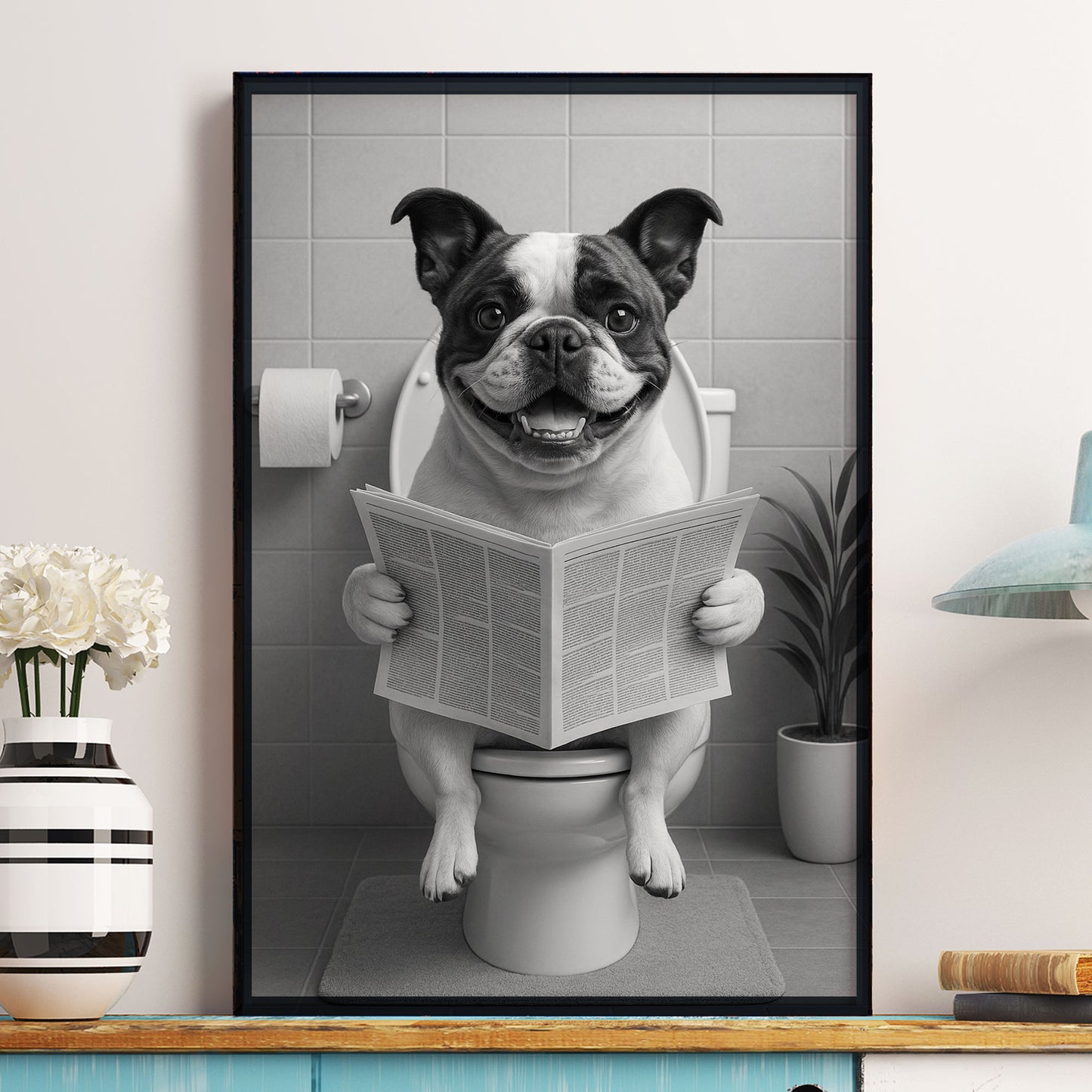 Dog On Toilet - Funny Bathroom - Personalized Photo Poster