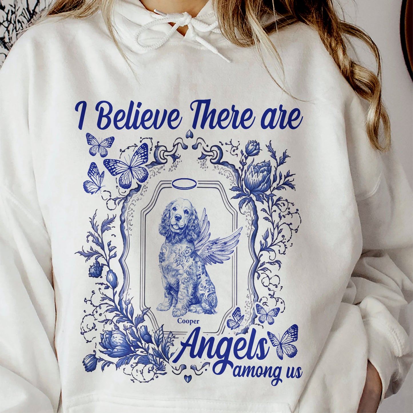Dog Memorial Toile De Jouy I Believe There Are Angels Among Us - Personalized Shirt