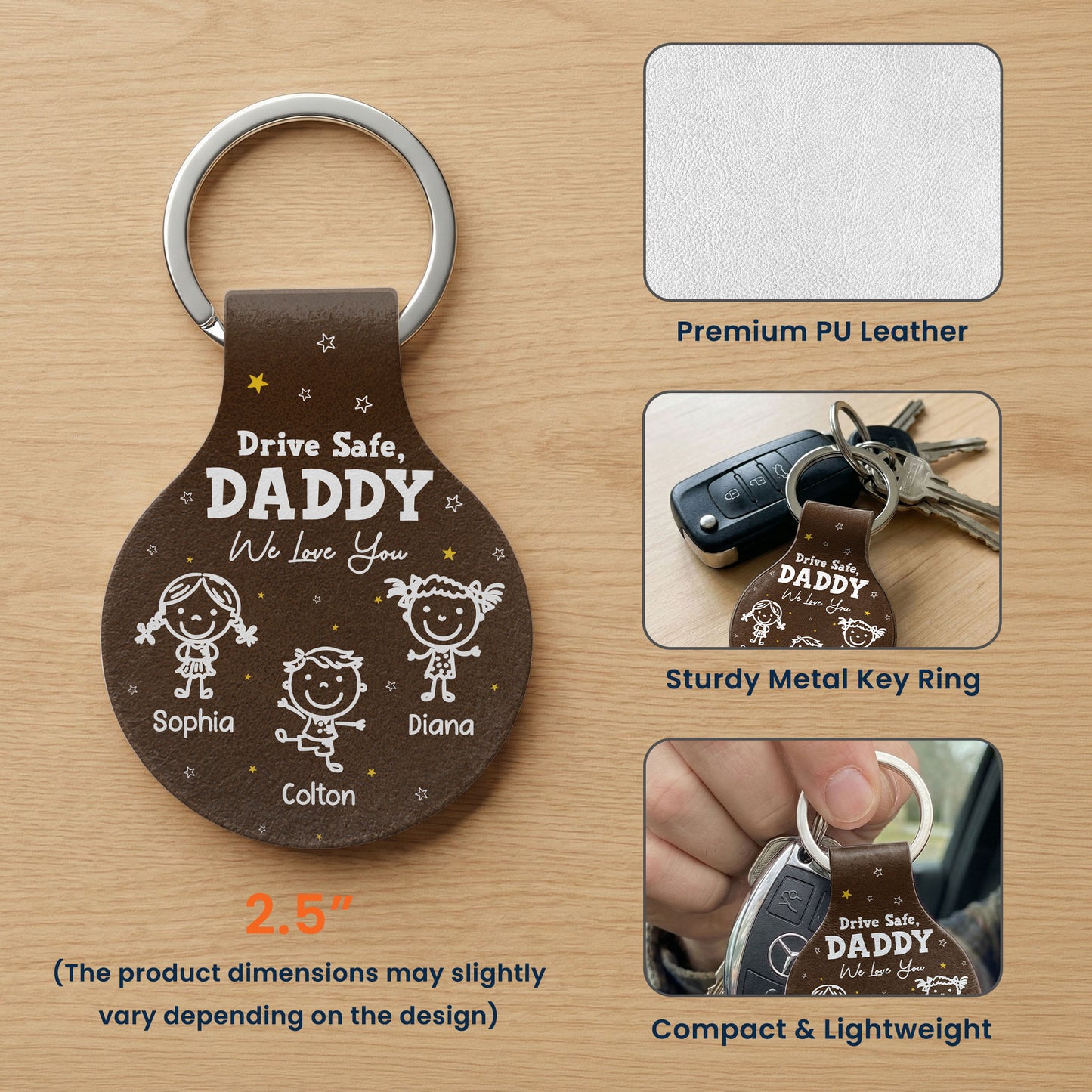 Drive-Safe,-Daddy-Mommy-Papa-Grandma-We-Love-You-Doodle-Kids-Personalized-Keychain-4
