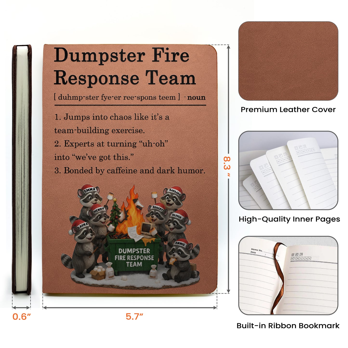 Dumpster On Fire Response Team - Funny Exchange Gift For Coworker Team - Personalized Leather Journal