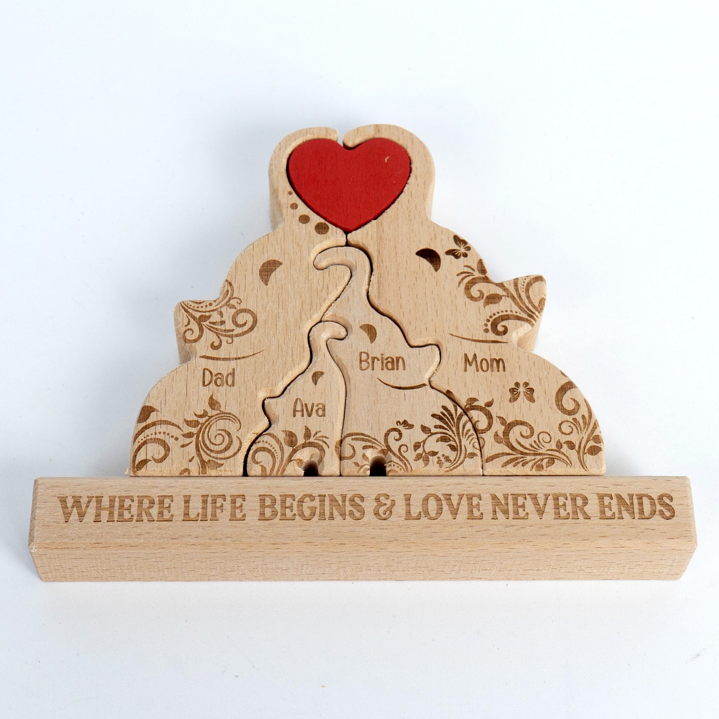 Elephant Family Custom Names - Personalized Wooden Elephant Family Puzzle