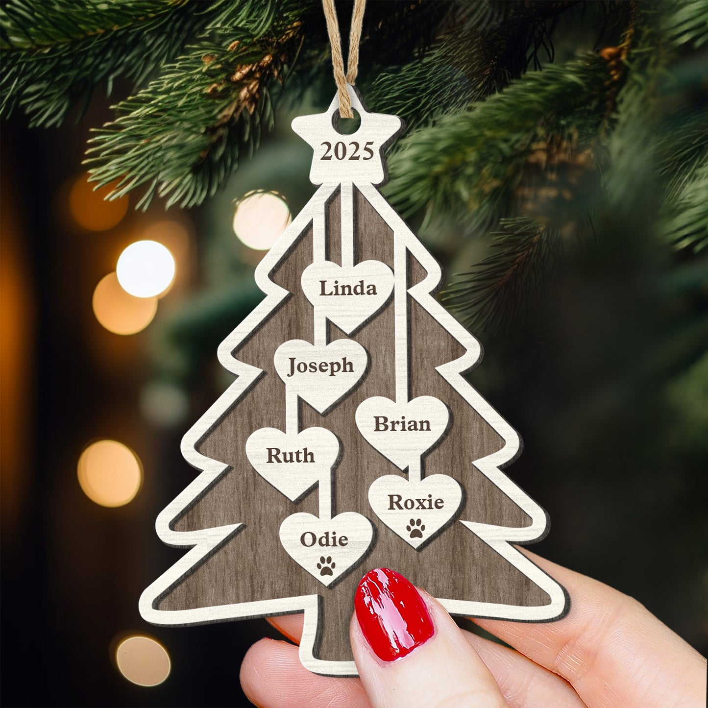 Family Christmas Tree - Personalized Wooden Ornament