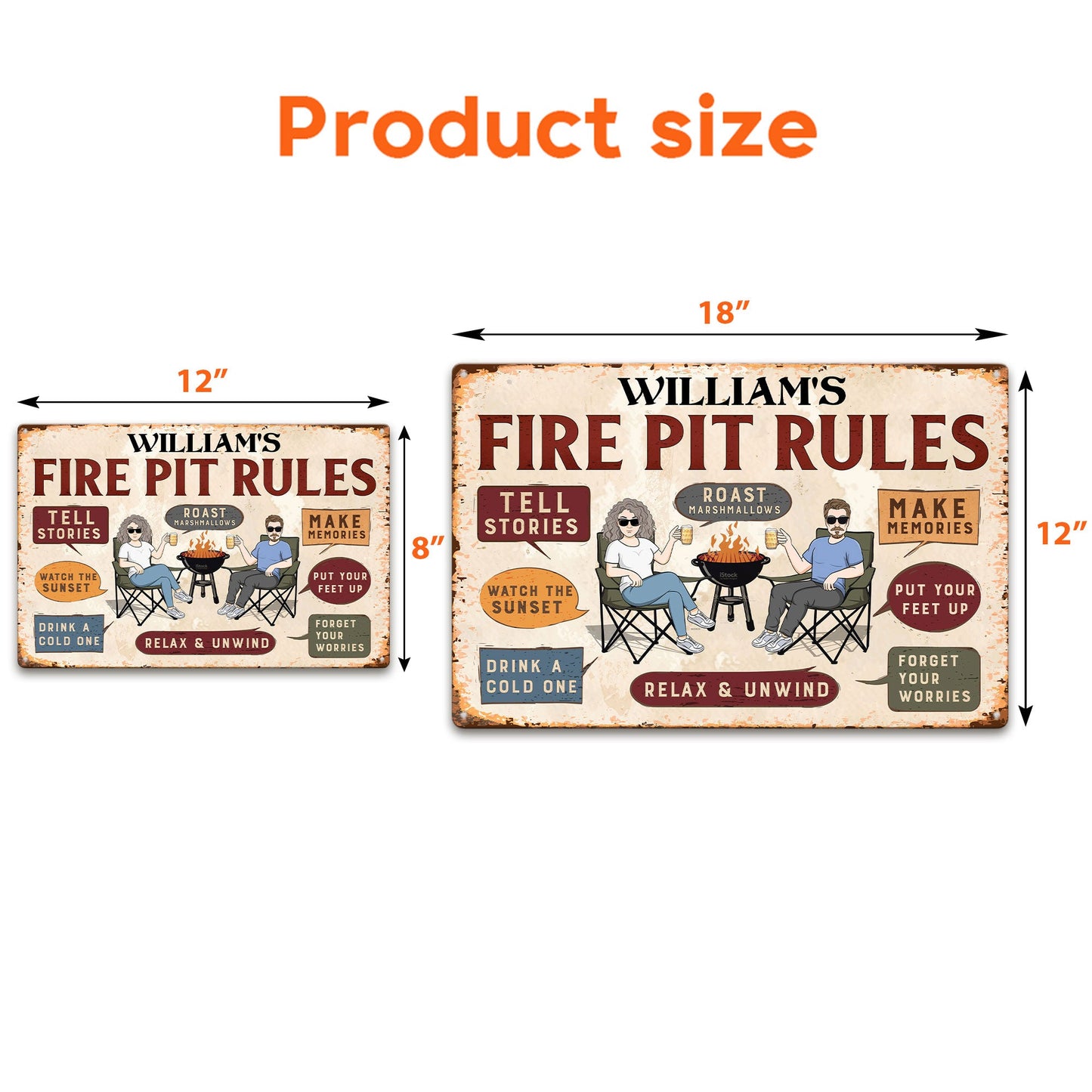 Family Fire Pit Rules - Personalized Metal Sign