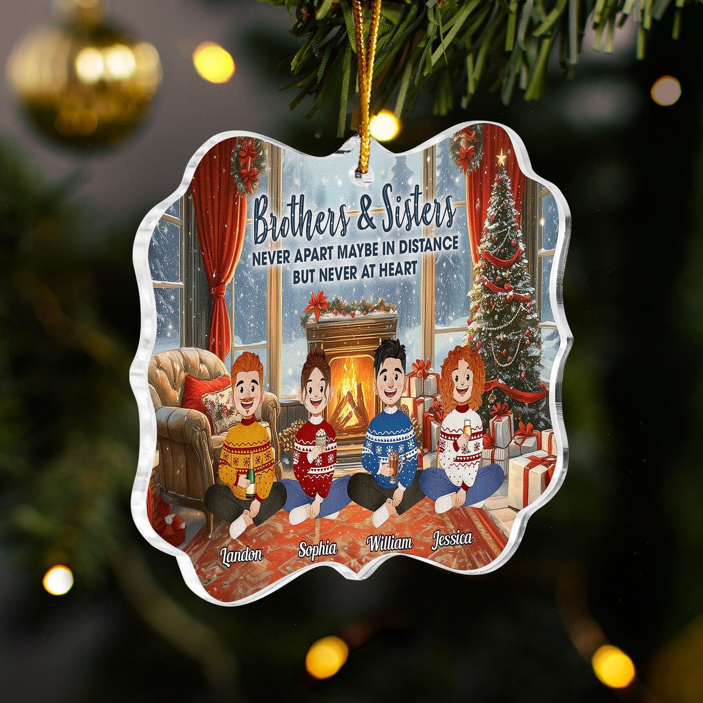 Family Forever Folk Art Style Old Vintage Christmas - Personalized Acrylic Ornament