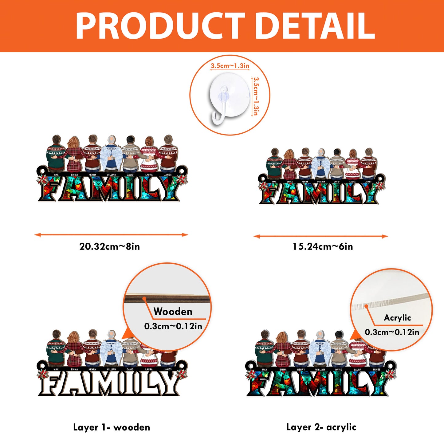 Family Forever Together - Personalized Window Hanging Suncatcher Ornament