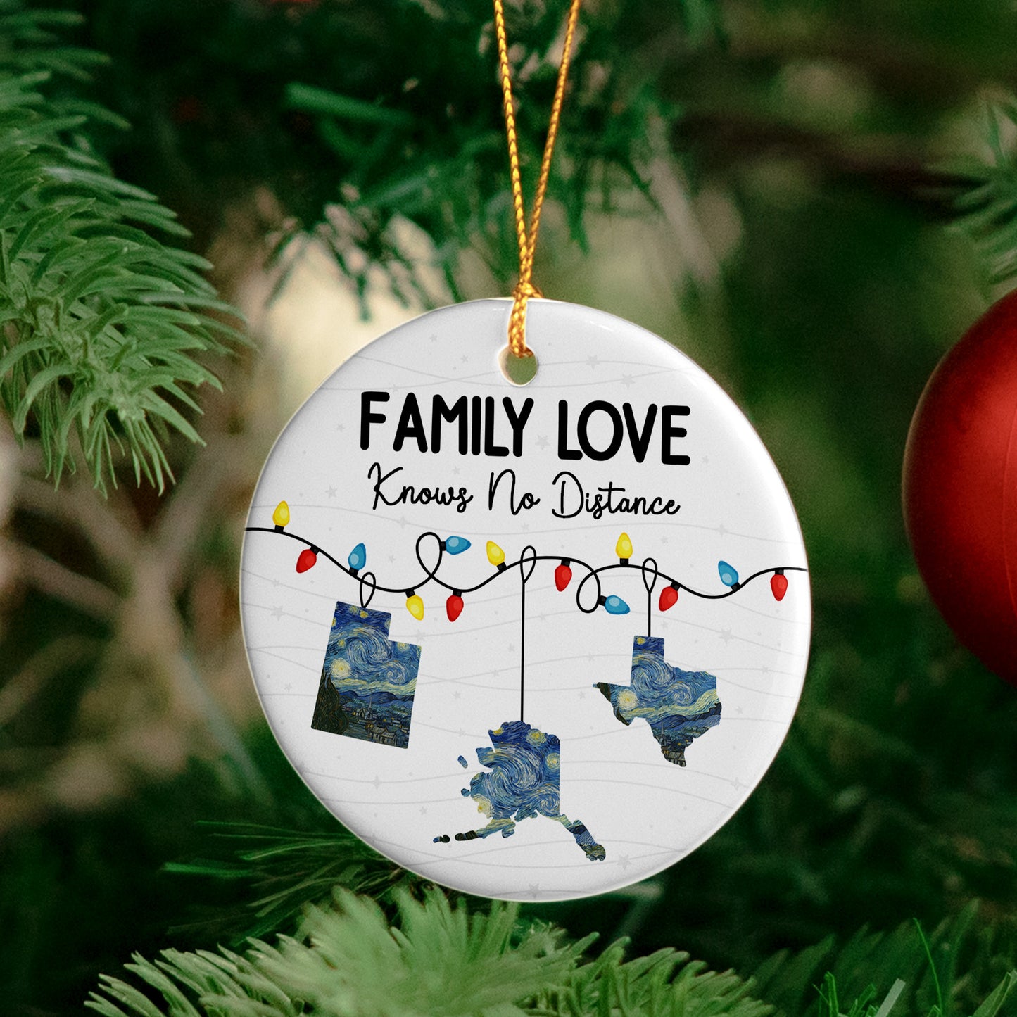 Family Love Knows No Distance Long Distance Relationship Gift - Personalized Ceramic Ornament