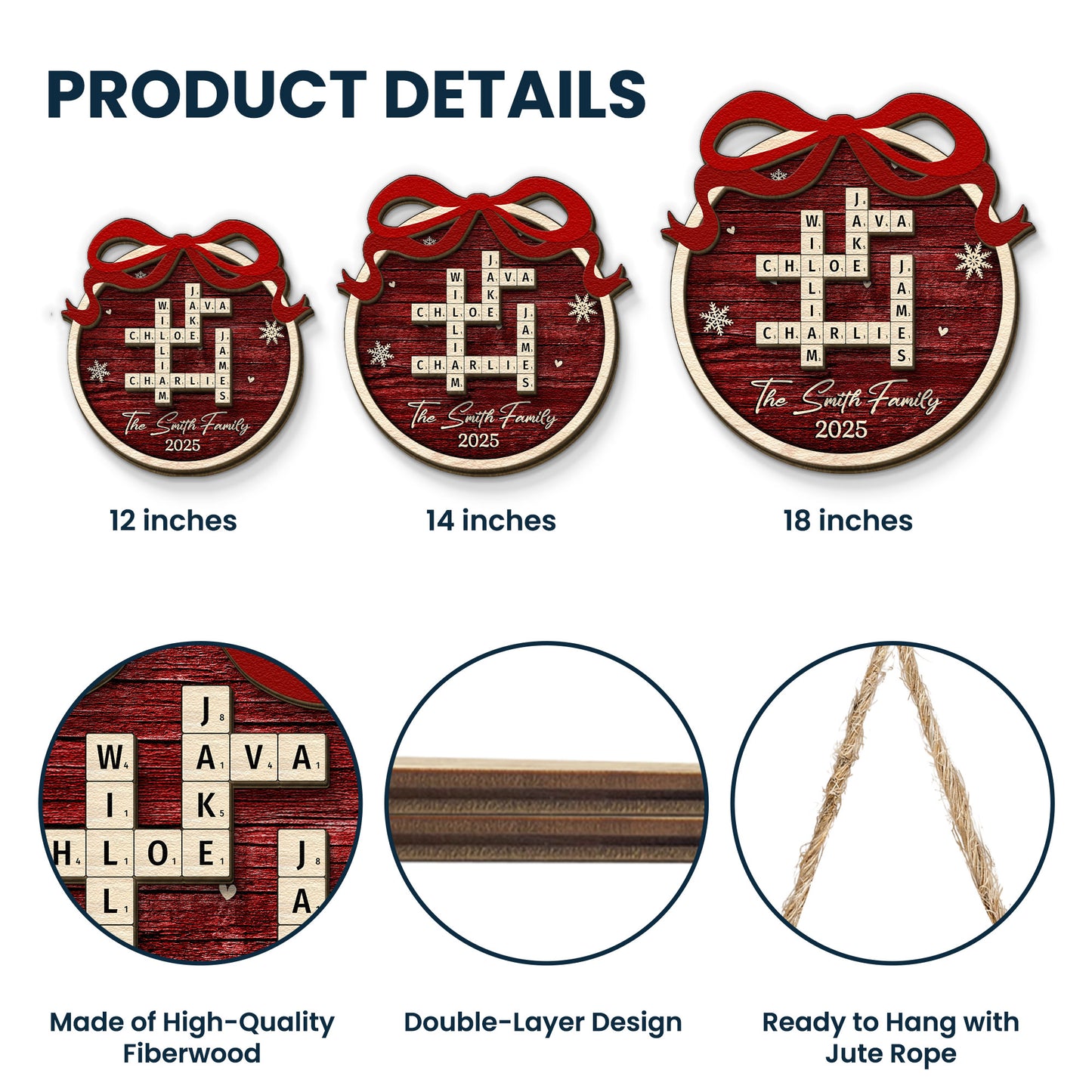 Family Name Scrabble Christmas - Personalized 2 Layers Wood Sign